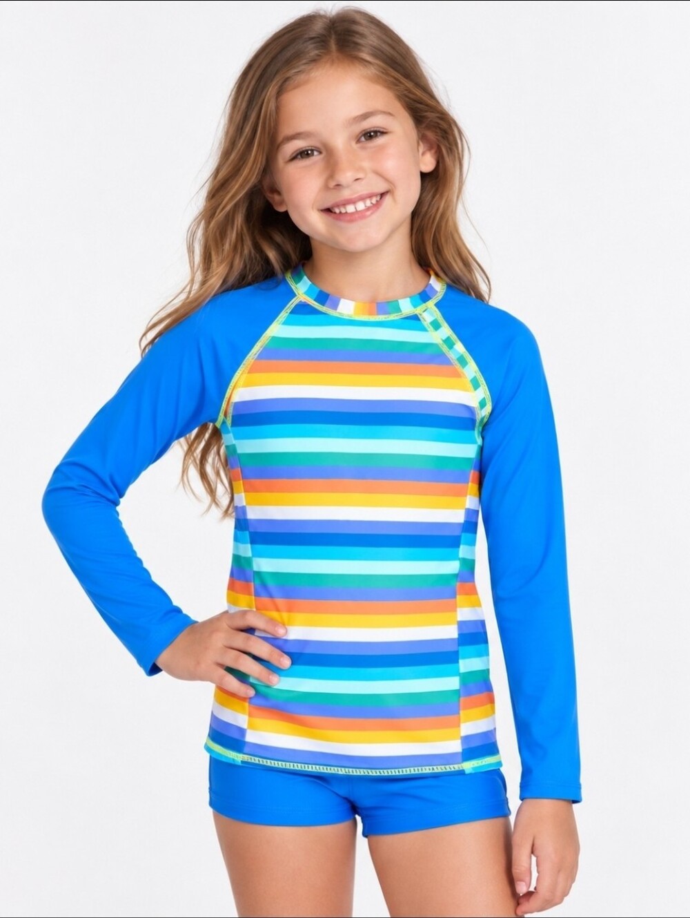 Matilda Jane Girls Size 10 Long Sleeve Rash Guard Swim Top Multicolor Striped